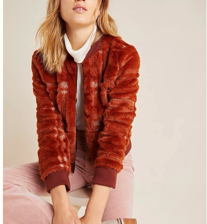 Anthropologie Plaid Teddy Bomber Jacket