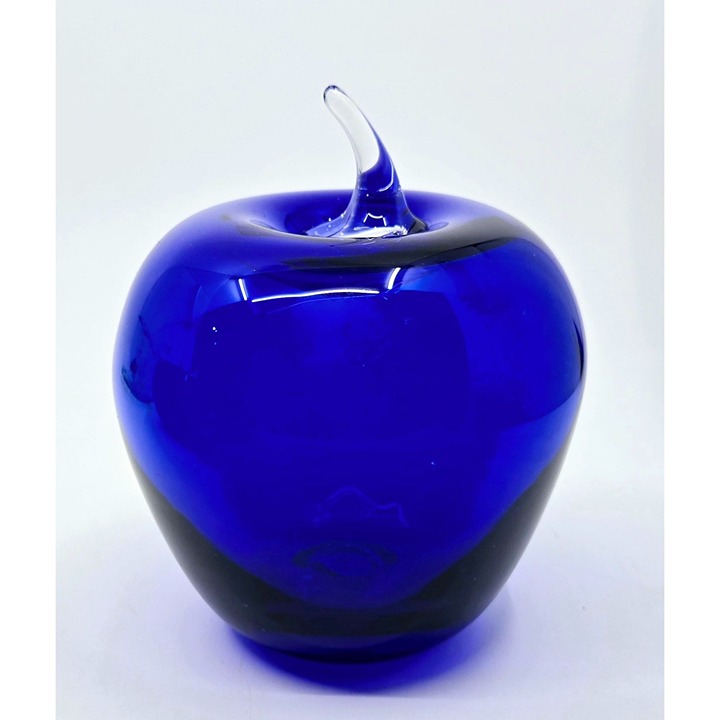 Blenko Cobalt Blue Art Glass Apple, blown glass, USA
