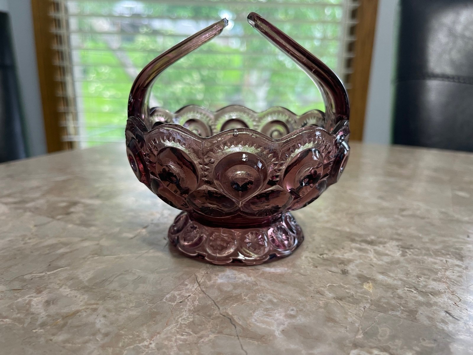 LE Smith Moon & Star Glass Amethyst Split Handle Basket