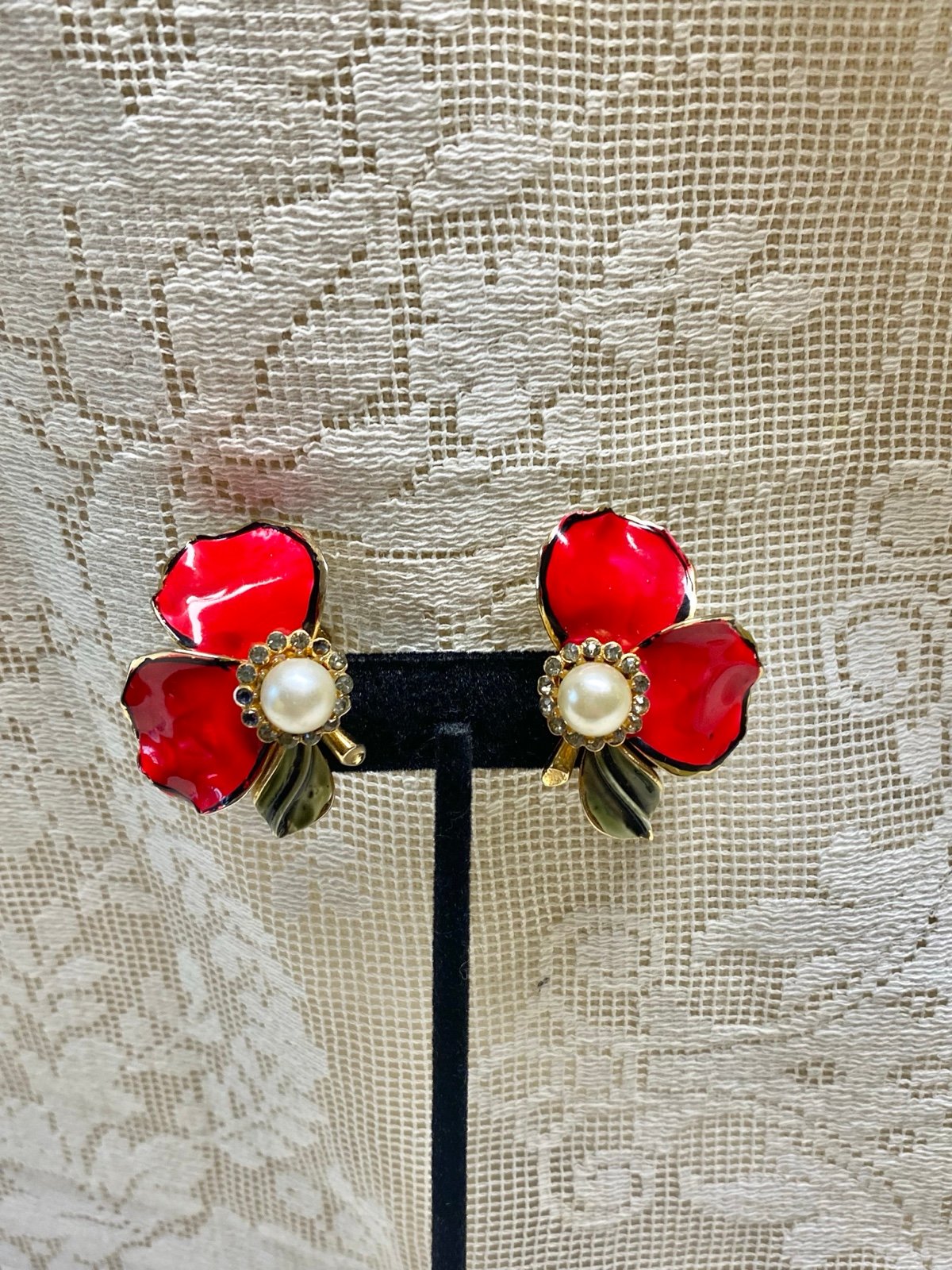 VTG Vendome Red Enamel Clip Earrings