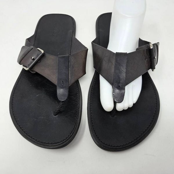 KURT GEIGER BROWN LEATHER BUCKLE T STRAP SANDALS MENS SIZE EU 44 US 11