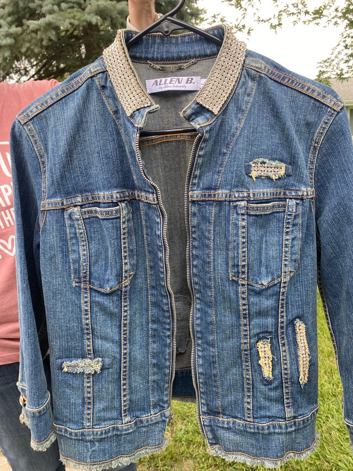 Allen B. BY ALLEN SCHWARTZ WOMENS DENIM RHINESSTONES JACKET Sz L AUTHENTIC