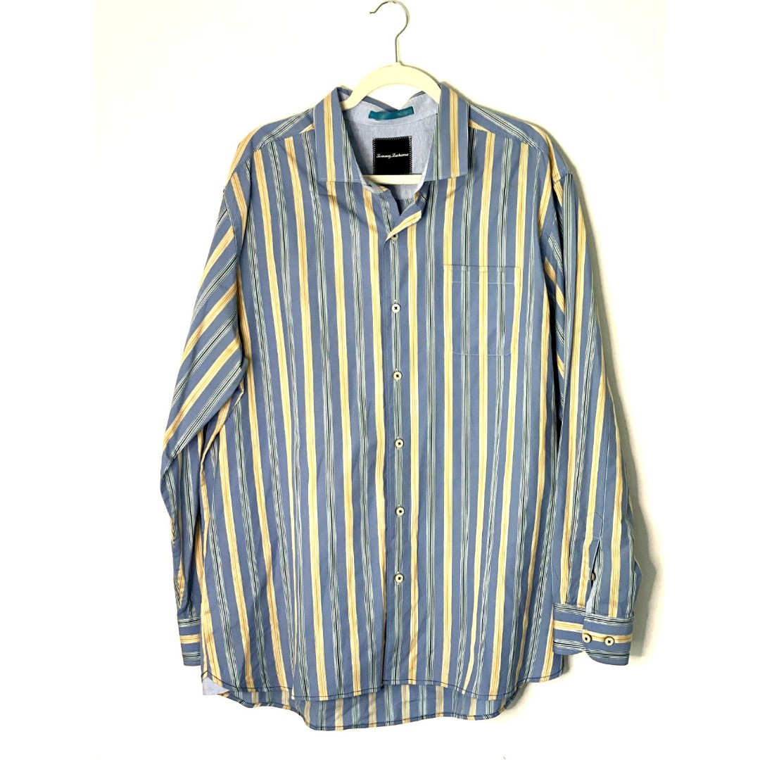 Tommy Bahama Men's Long Sleeves Dress Shirt Button Up Blue Striped Size XL m38