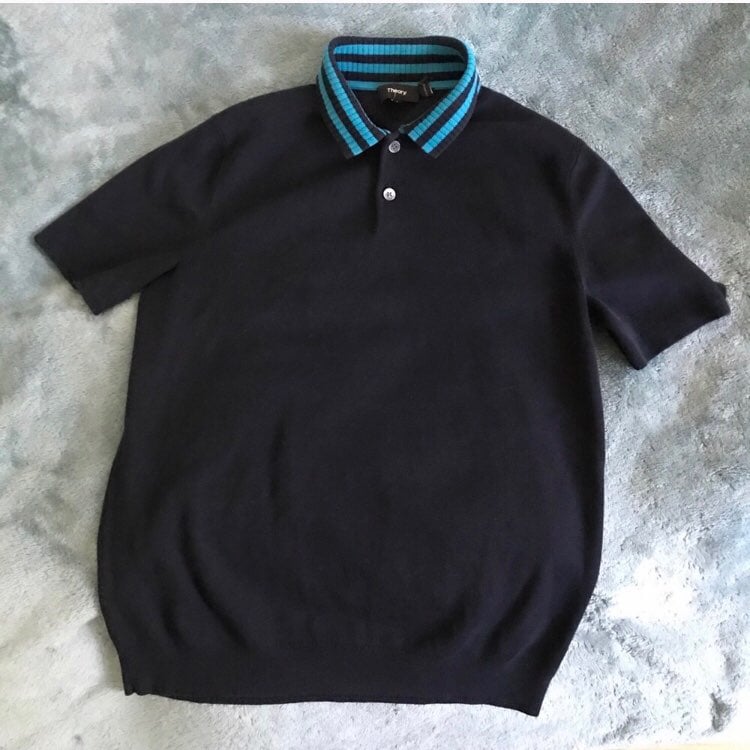 Theory Dark Navy Short Slv Polo Sweater