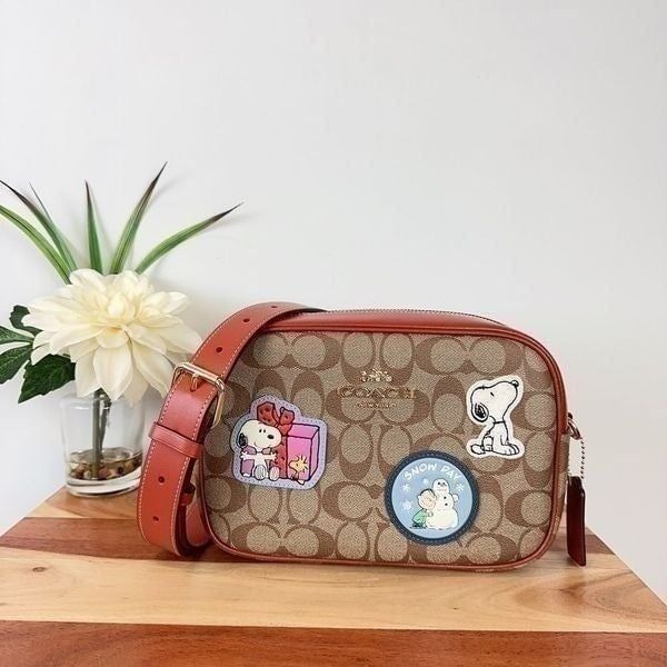 NWT Coach X Peanuts Jamie Camera Bag In Signature Canvas With Patches