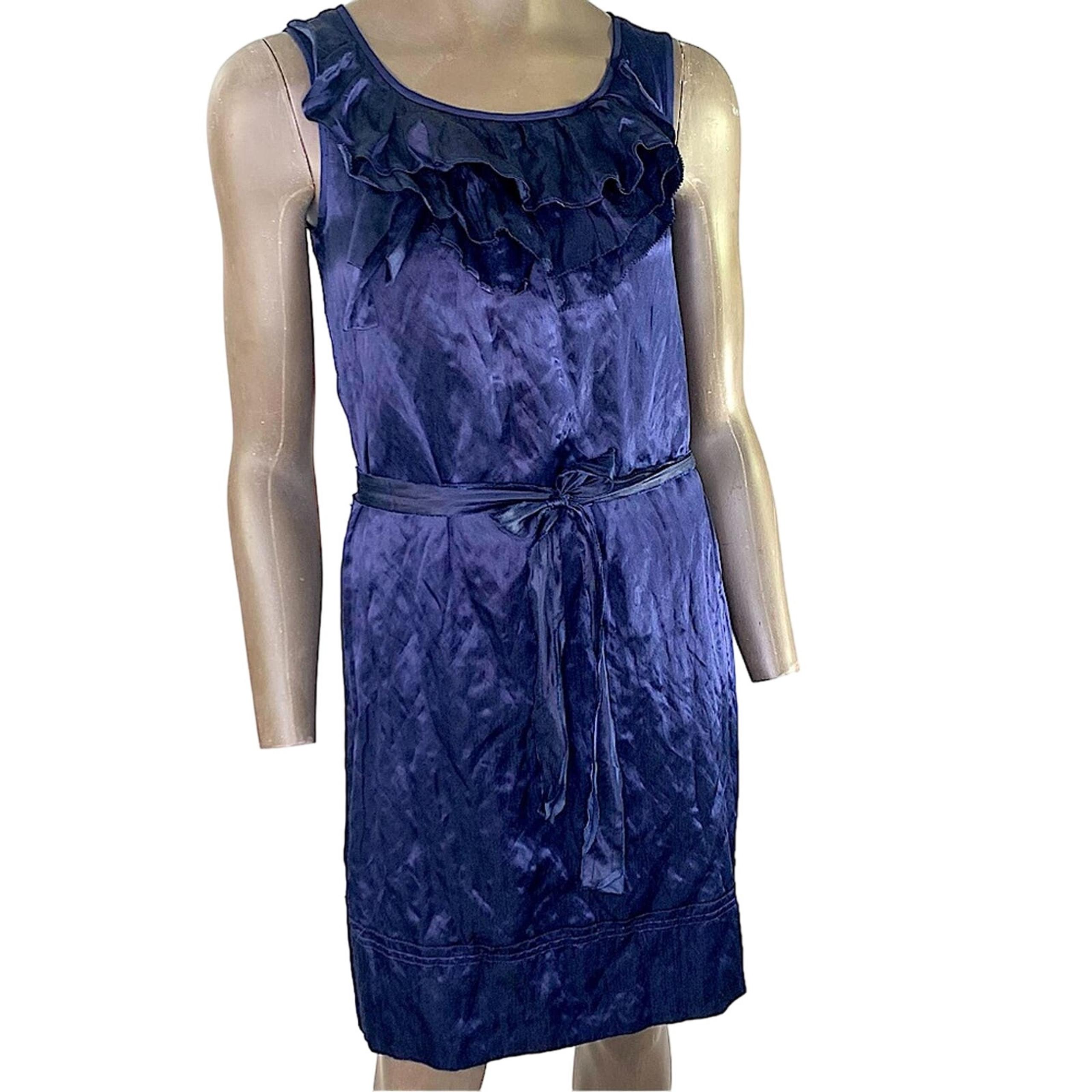 J. Crew Silk Blend Sleeveless Ruffled Crinkled Shift Pencil Dress Size 2 Indigo