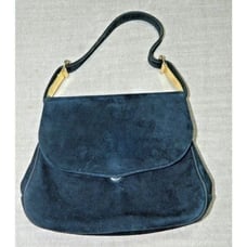 I. Magnin by Anna Reich Purse Vintage Black Suede Gold Detail
