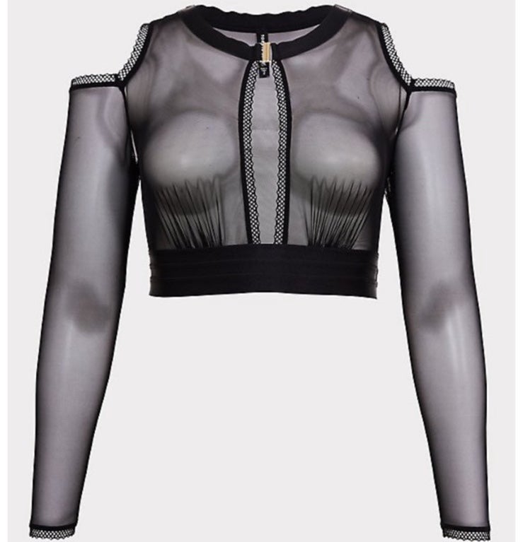 Torrid Cold Shoulder Long Sleeve Mesh Crop Top 0