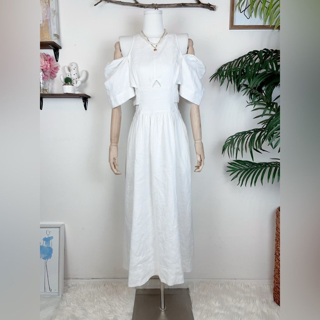 Sovere Vintage Linen Midi Dress in Ivory NWT Women Dress Size Small