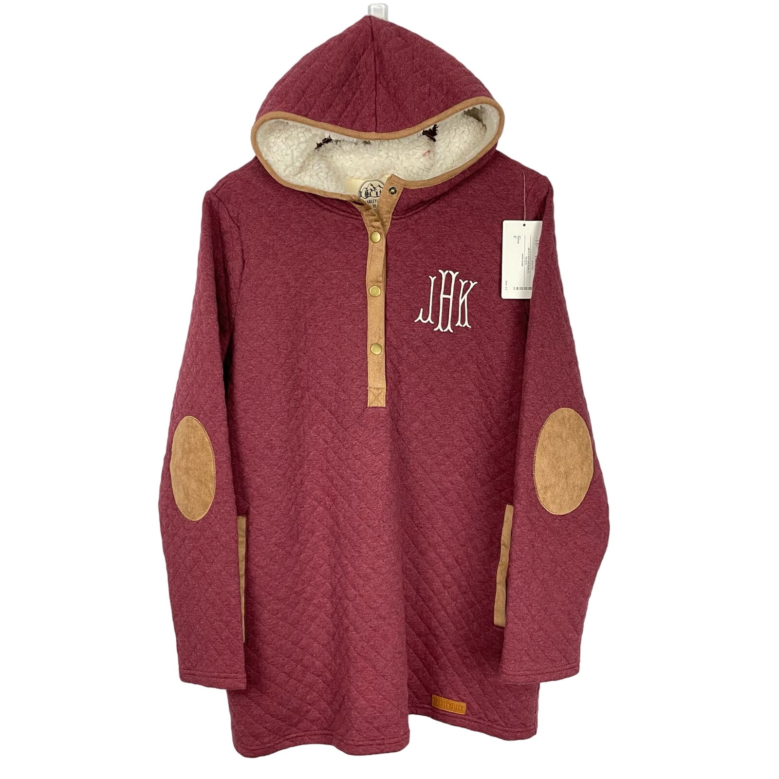 MarleyLilly NWT JHK Monogrammed Quilted Sherpa Pullover Hoodie Sweatshirt