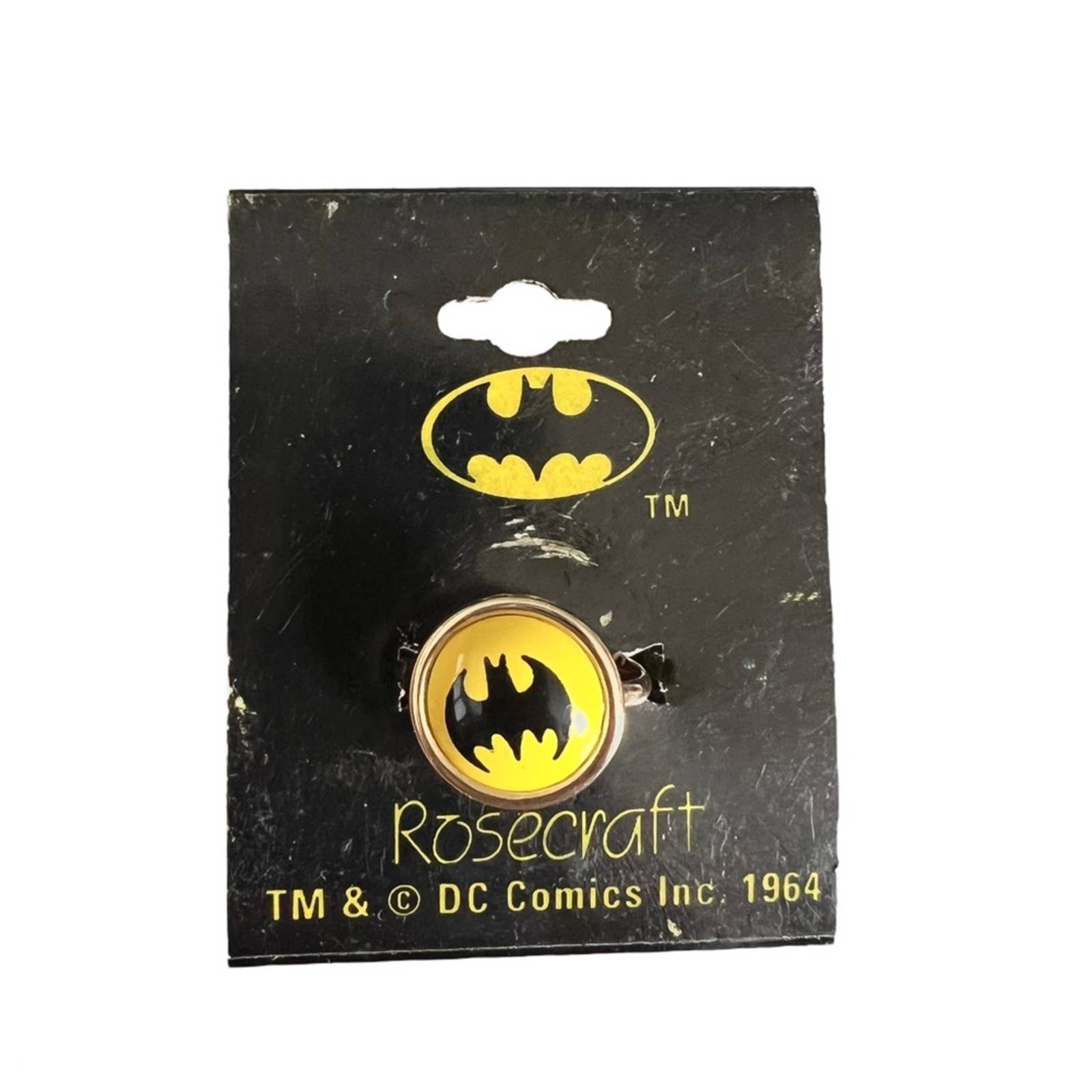 Vintage Batman DC Comics metal button ring Rosecraft NOS Deadstock