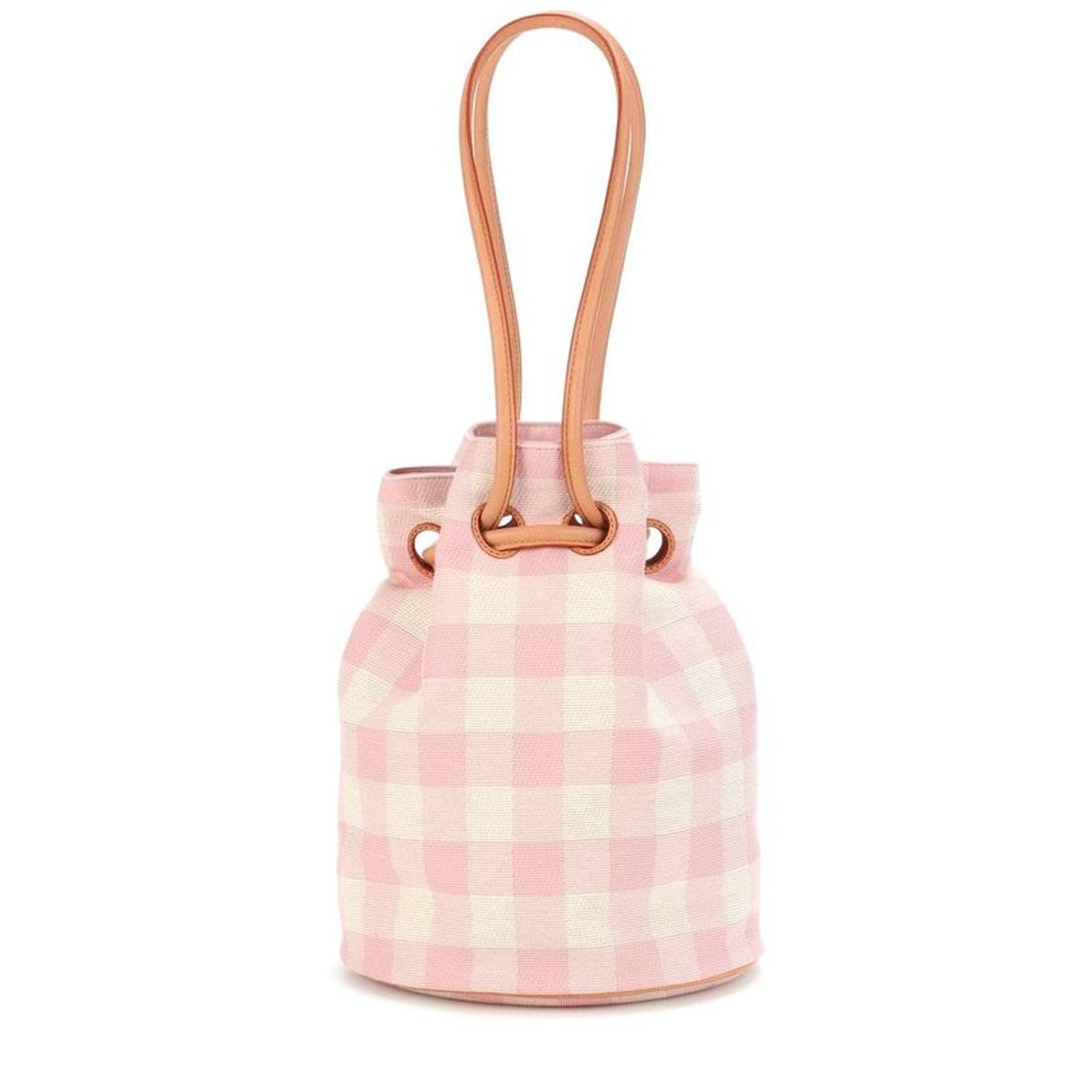 Mansur Gavriel FLAWED Checkered Drawstring Pouch Bag Gingham Canvas Bucket