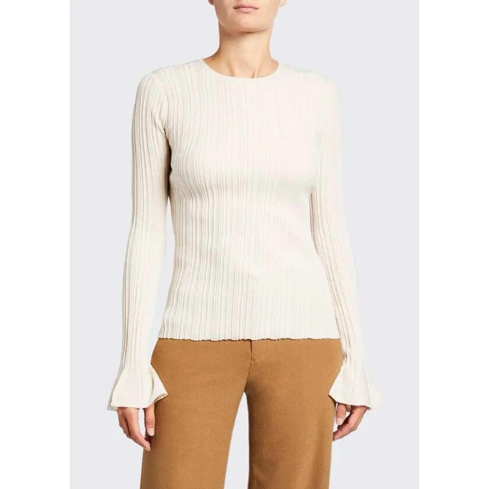 Theory Ecru Evian Linear Knit Bell Sleeve Top