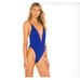 NWOT Maaje Reversible Royal Blue Safari Plunge One Piece Swimsuit Size Medium