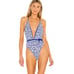 NWOT Maaje Reversible Royal Blue Safari Plunge One Piece Swimsuit Size Medium
