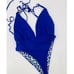NWOT Maaje Reversible Royal Blue Safari Plunge One Piece Swimsuit Size Medium