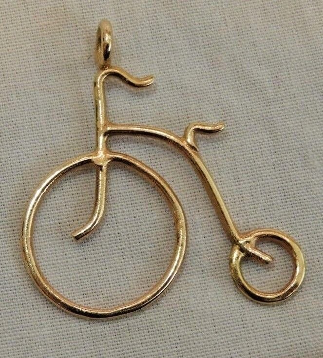 Antique 14K Yellow Gold High Wheel Bicycle Charm or Pendant
