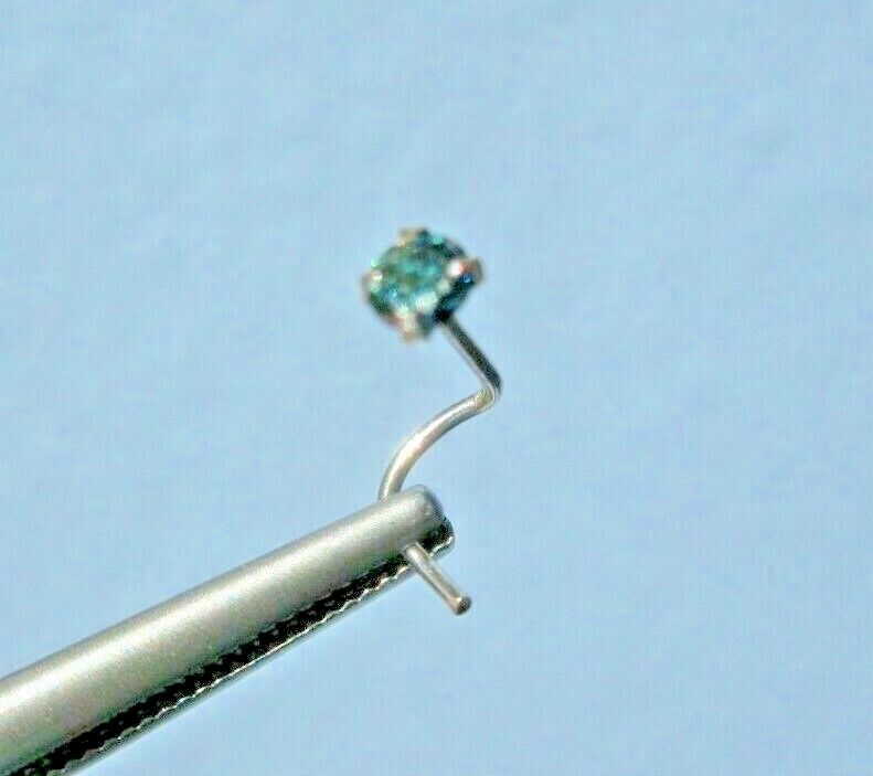 2.84mm 14k WHITE GOLD NATURAL DARK BLUE DIAMOND NOSE SCREW RING CERTIFICATE