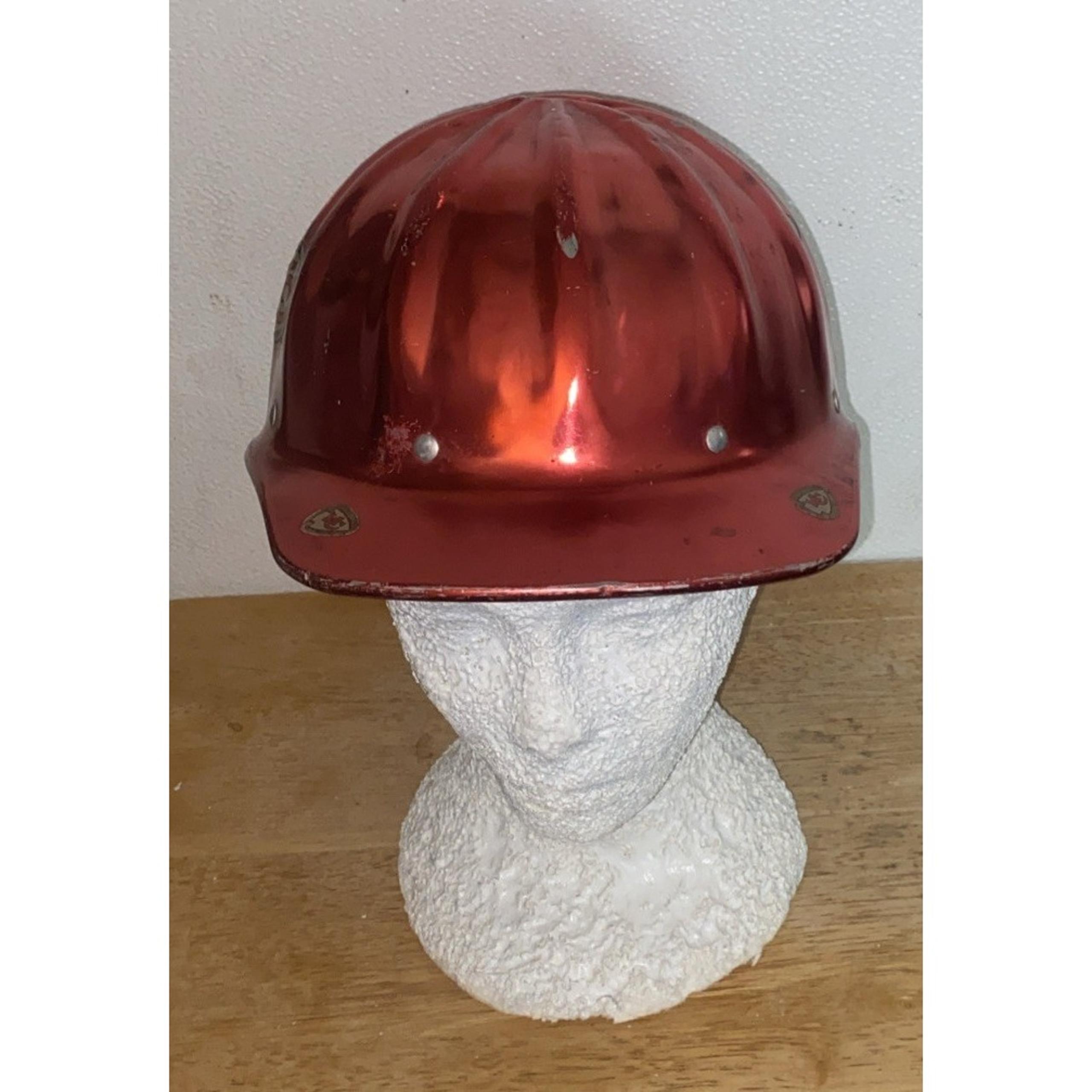 Vintage  Superlite By Fibre Metal Red Aluminum Hard Hat KC Chiefs Stickers
