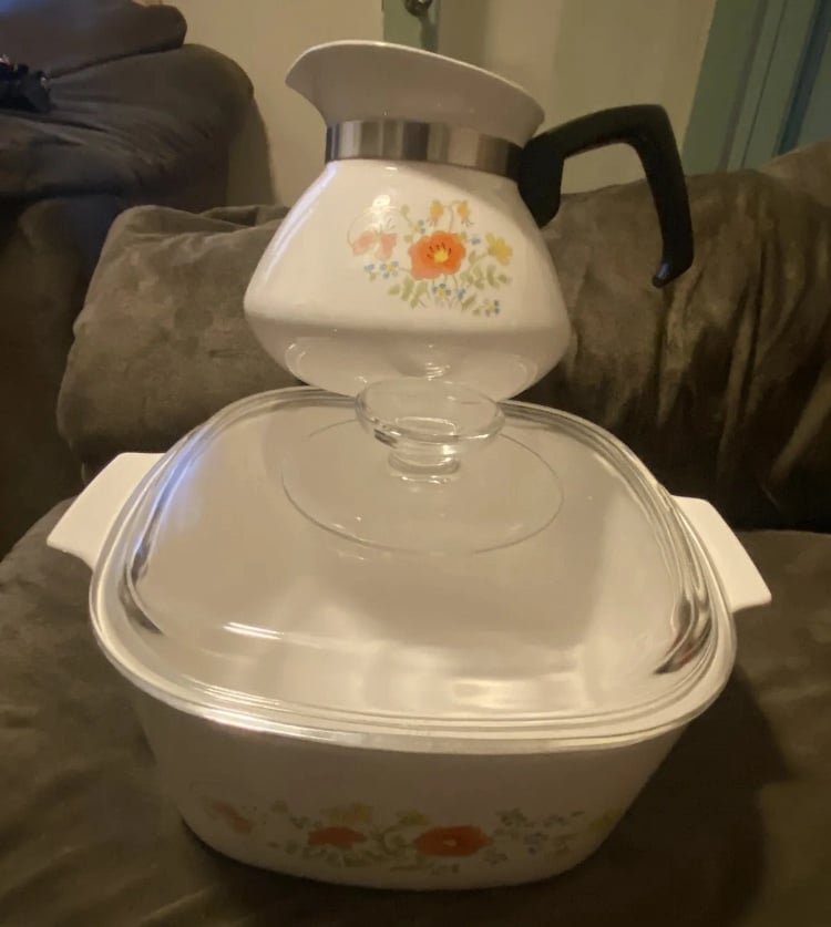 Set Vintage Corning Ware Wildflower 3 Liter A3B Casserole W/lid P104 Tea Pot