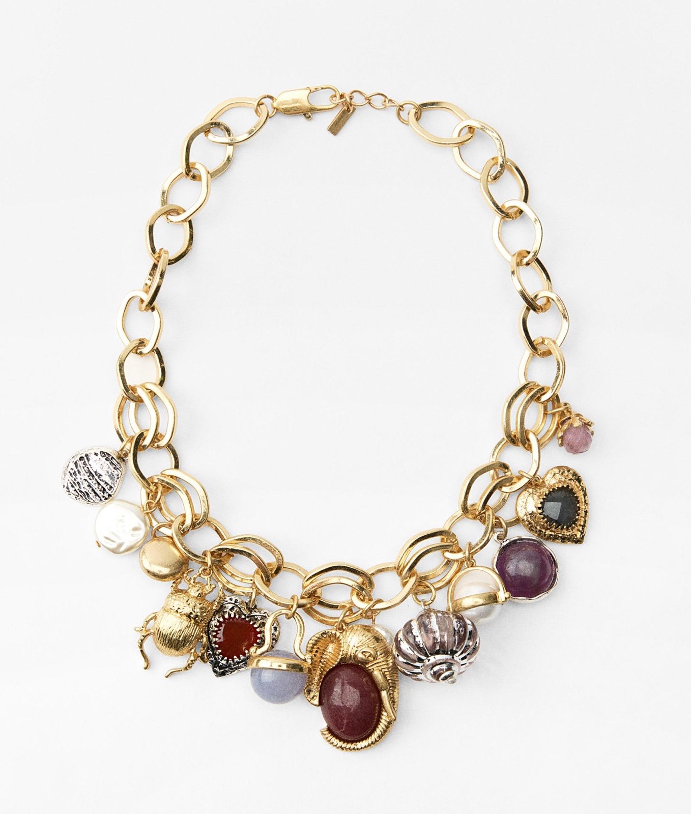 Necklace Zara Elephant Beetle Flower Heart Silver Gold Charm Seashell Boho Pearl