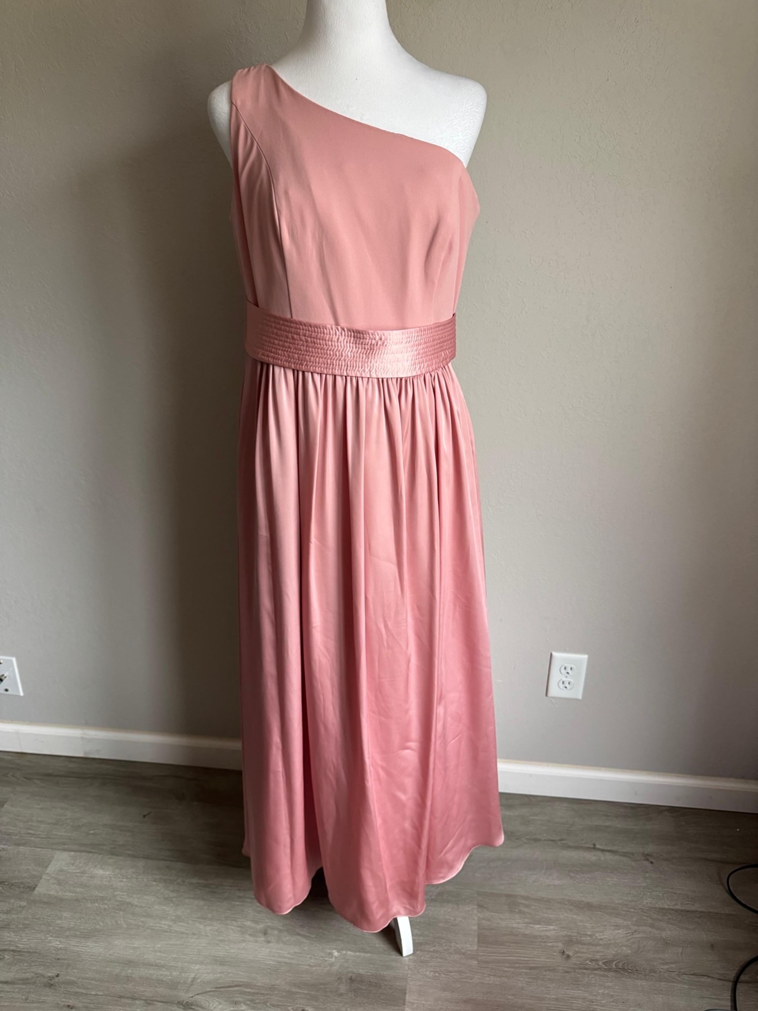 NWT White Vera Wang Ballet Pink Satin One Shoulder Bridesmaid Dress Womens 12