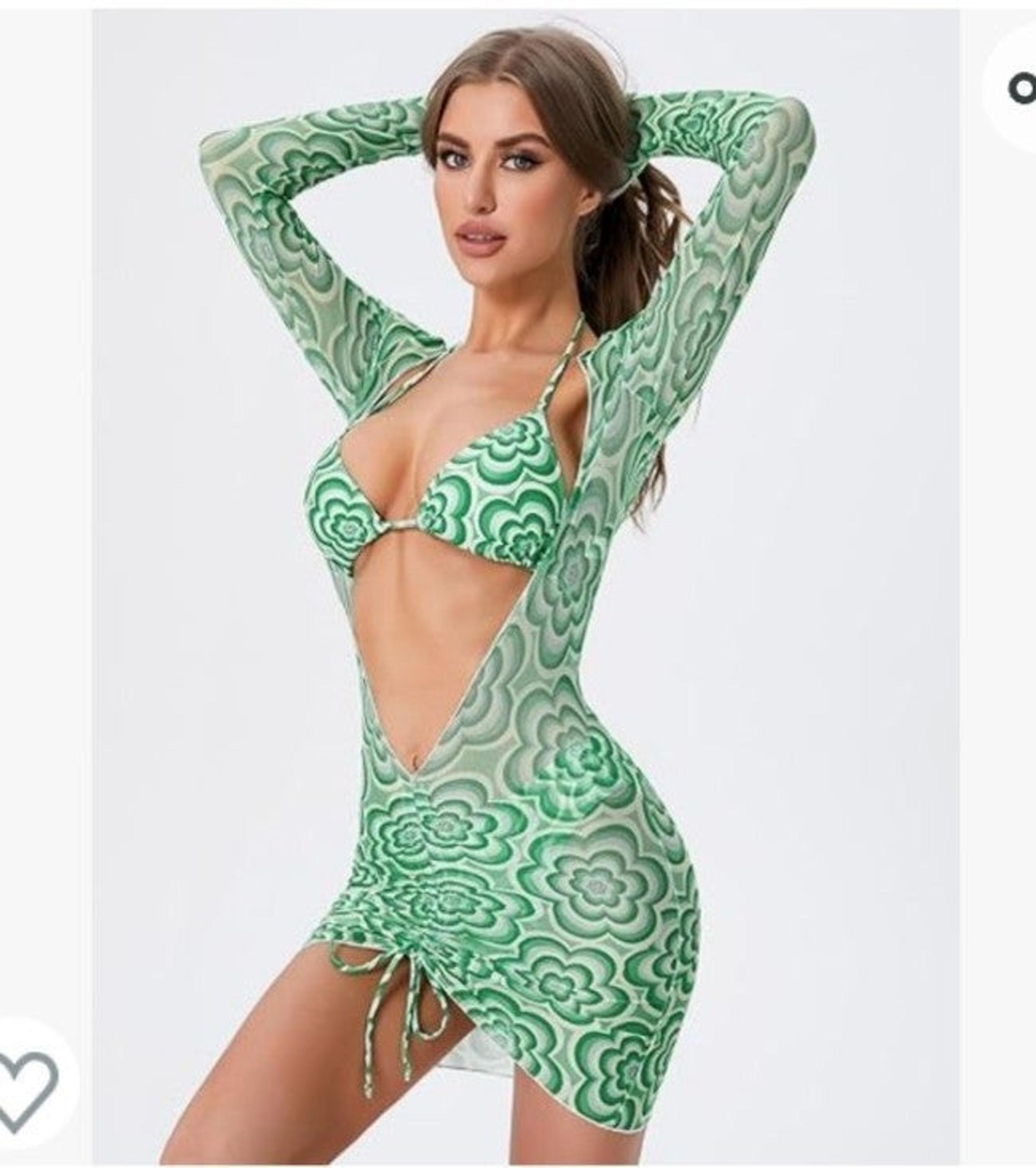 Women's Printed Long Sleeve Drawstrings Cover Up - only