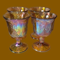 Vintage Indiana Carnival Harvest Iridescence Goblet Harvest Gold Grape 9 oz Set