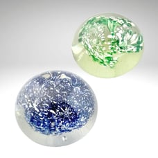 Vintage Art Glass Floral Confetti Dome Paperweights Cobalt Blue Green White 2ct