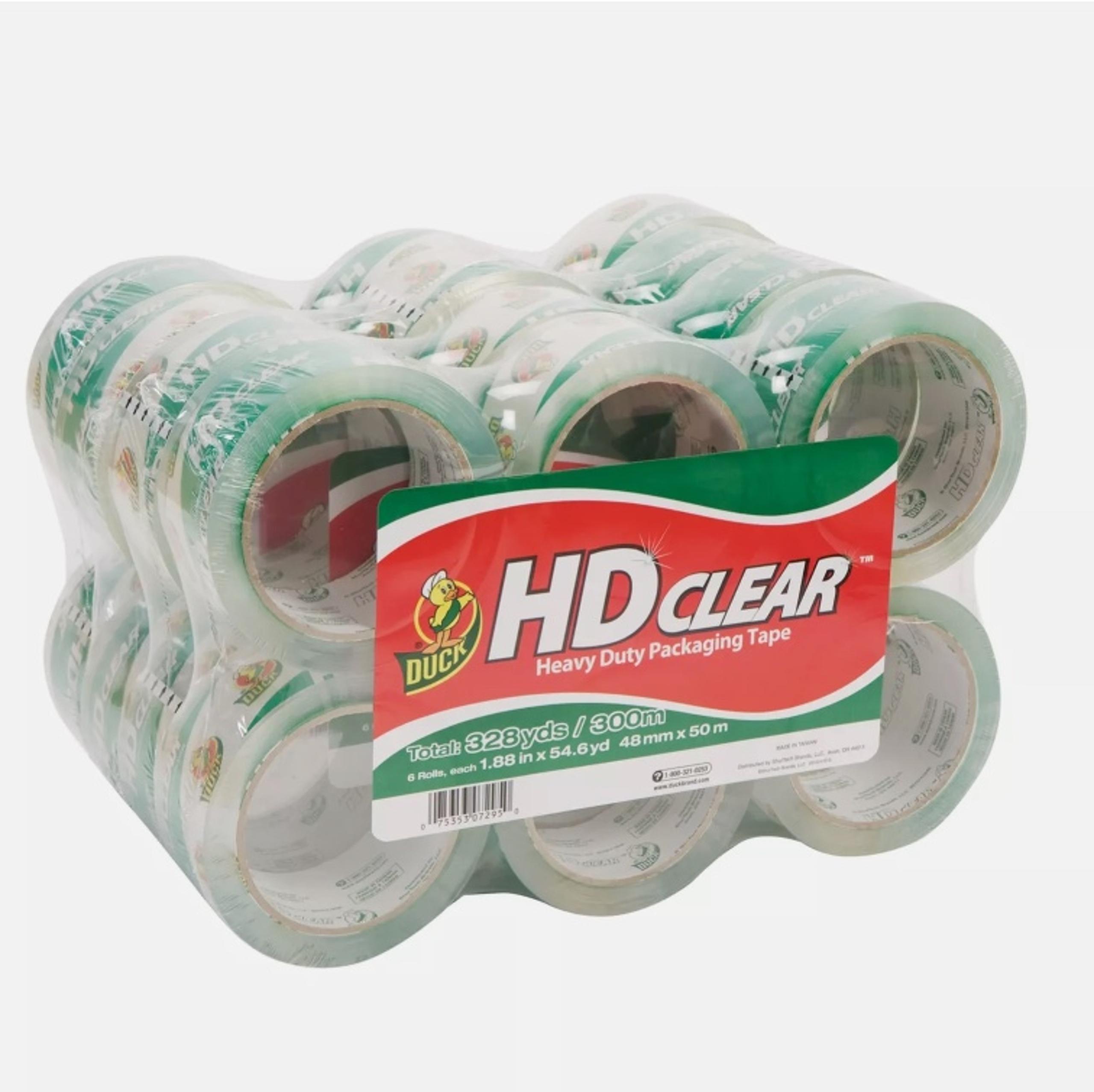 Duck HD Clear Heavy-Duty Packaging Tape, 1-7/8", Crystal Clear, Box Of 24 Roll