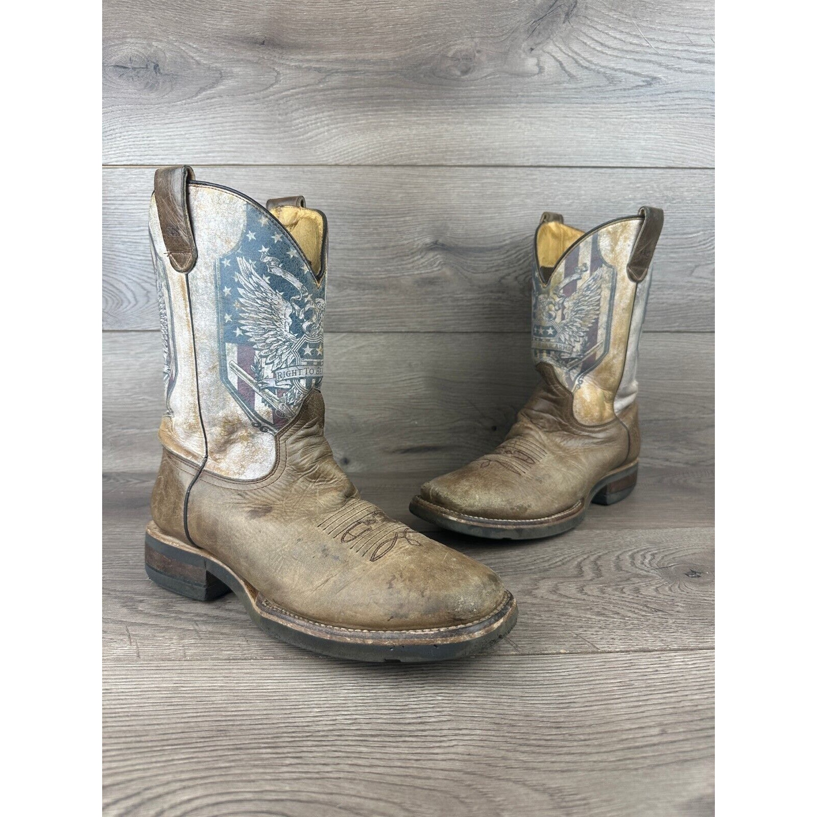 Roper Mens Brown Vamp 2nd Amendment Square Toe Boots CCS Cowboy Boots 10.5 D