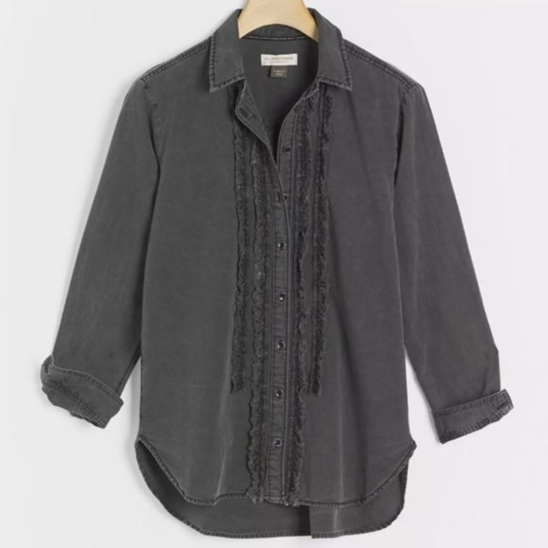 Black Denim Anthropologie Ruffled Buttondown (NWT)