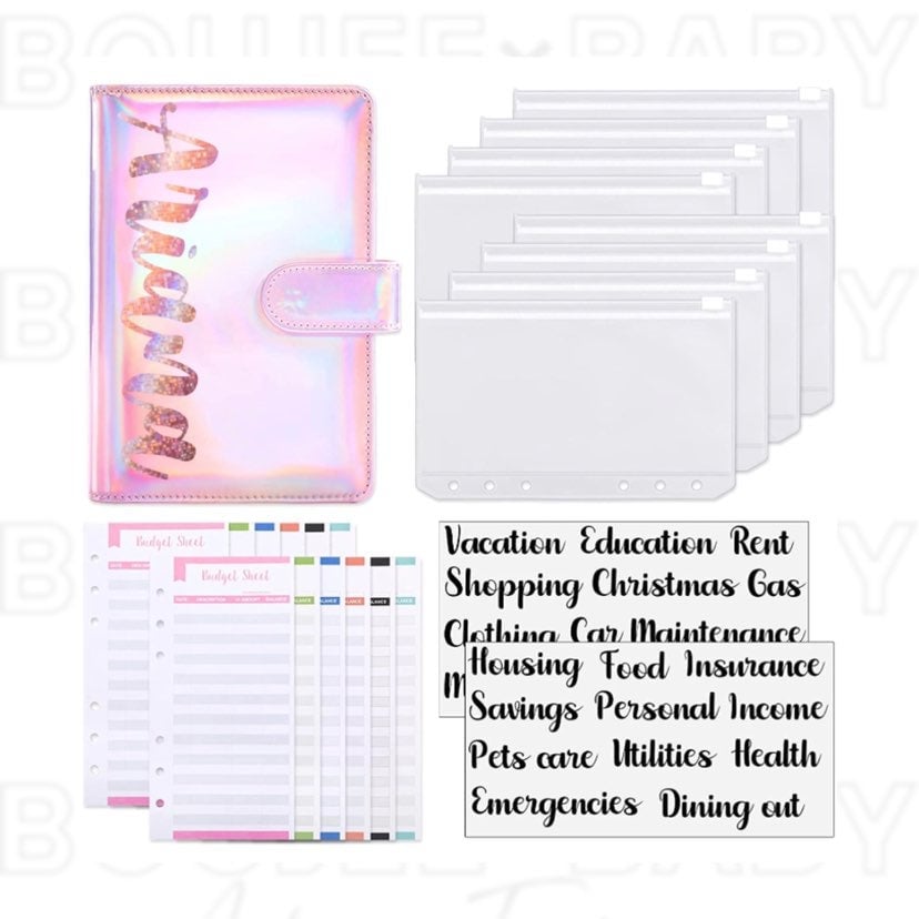 Holographic Pink Budget Binder including 6 Inch Name Decal! 24pcs