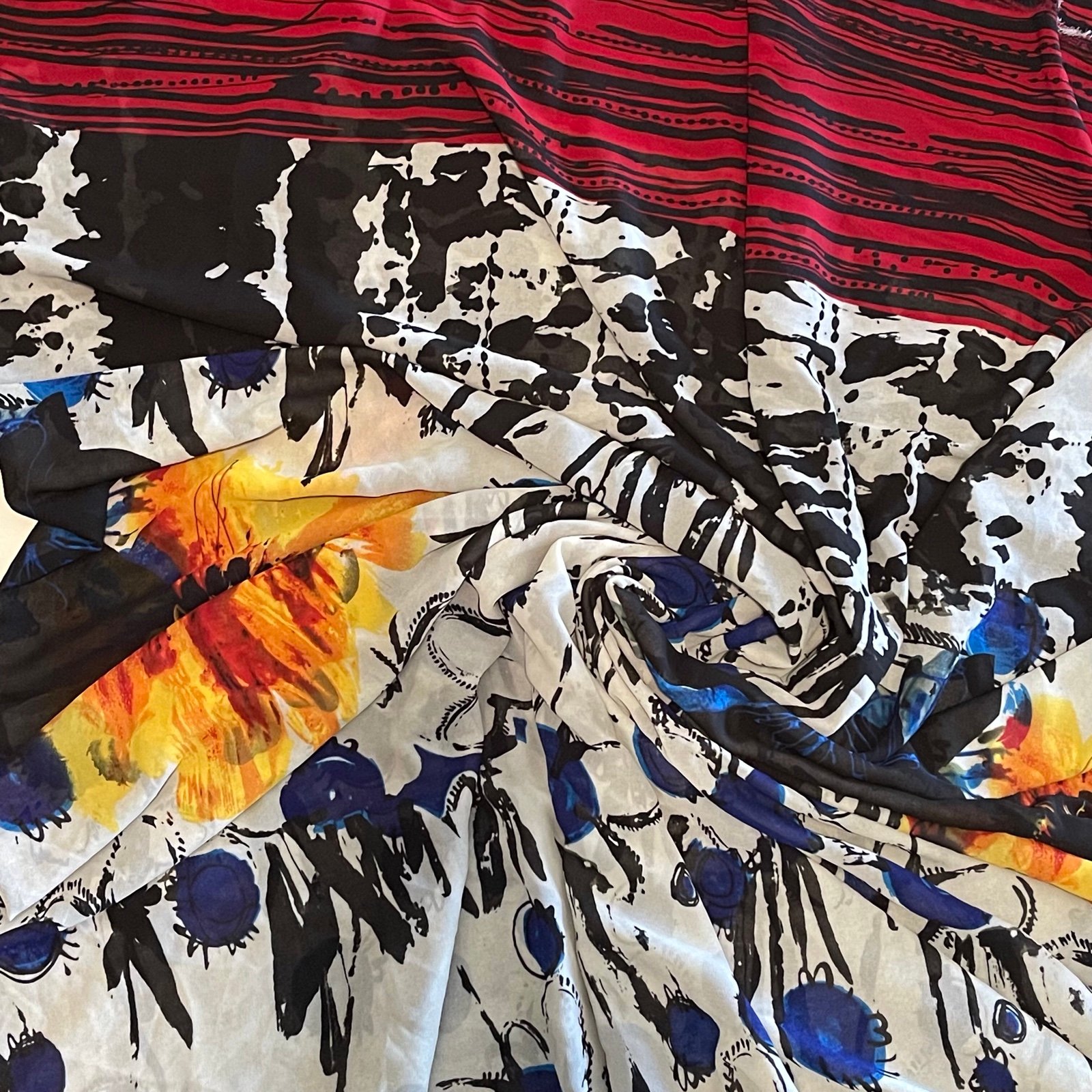Blue Multicolor Floral Print Abstract Design Sheer Chiffon Fabric