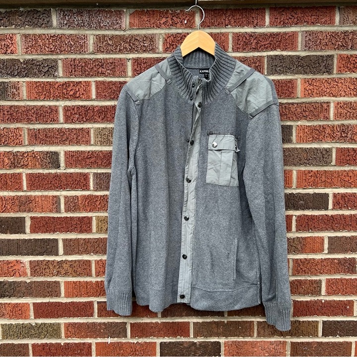 Express Gray Knit Snap Button Jacket Snap Button Sweater
