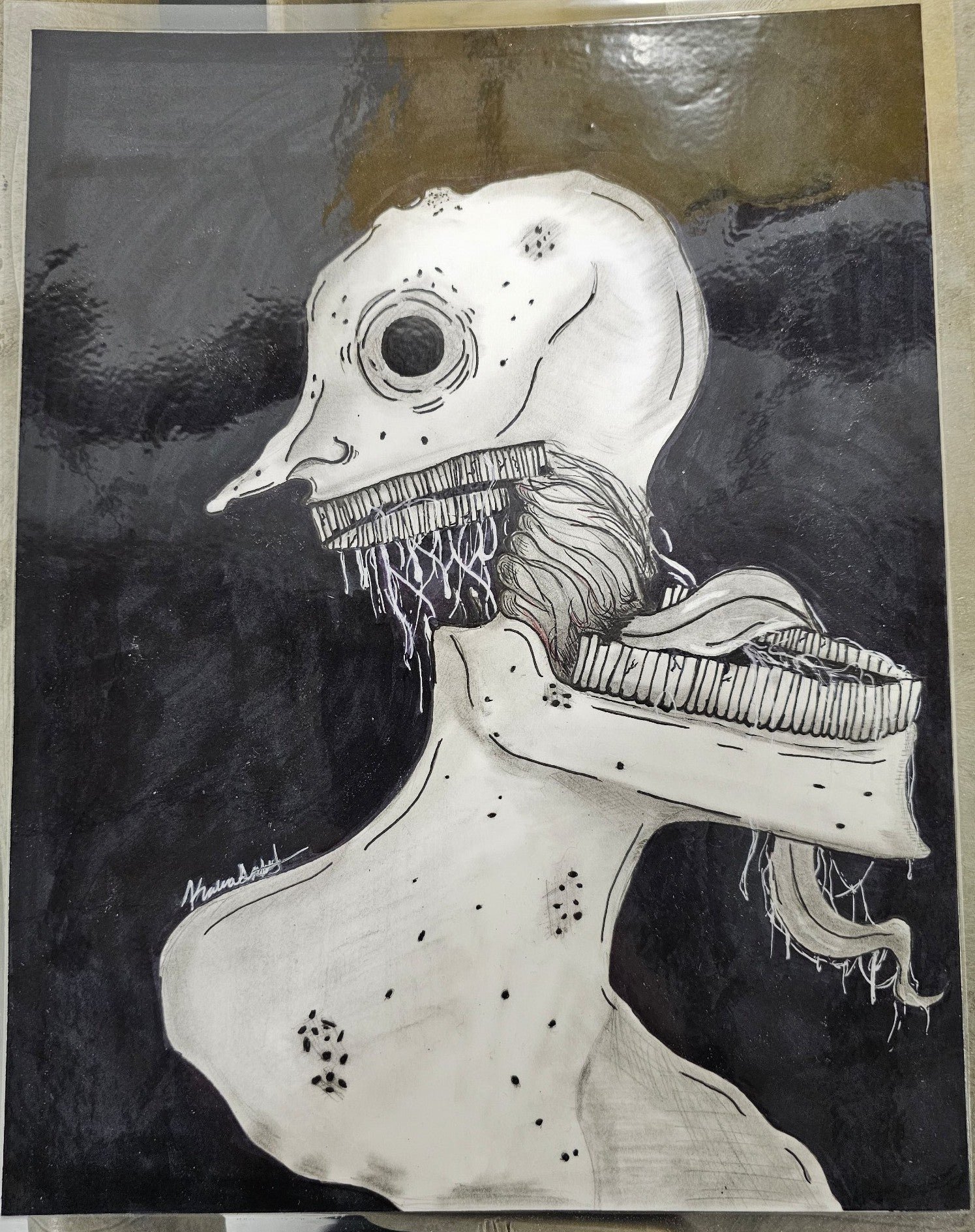 Twisted neck monster drawing (Laminated)