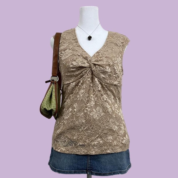 beige floral lace y2k going out top