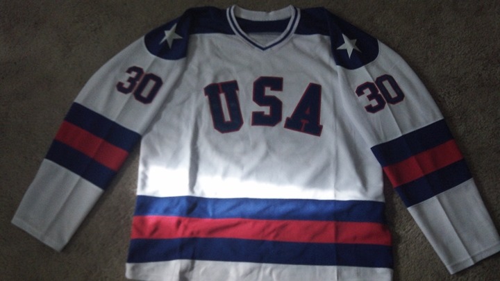 1980 USA Olympic Hockey Team Goalie Jersey with fighting belt Jim Craig model