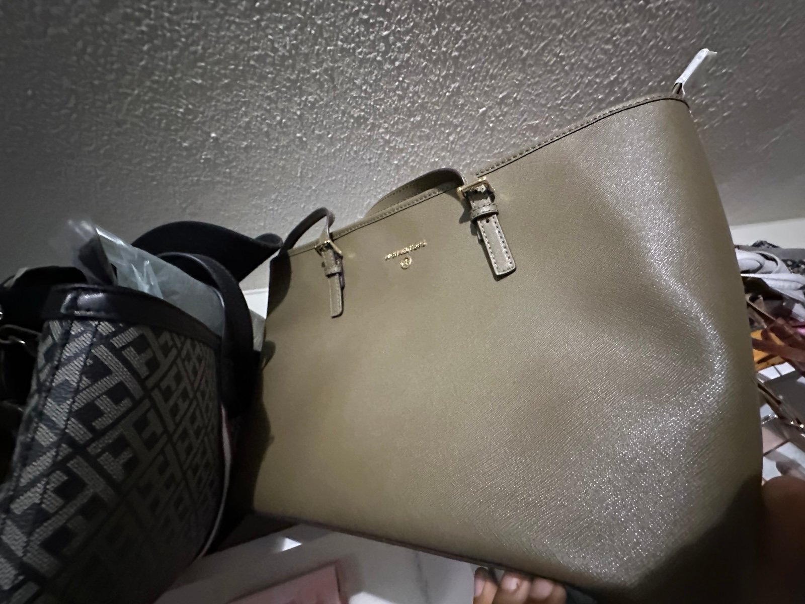 Michael kors green army tote bag