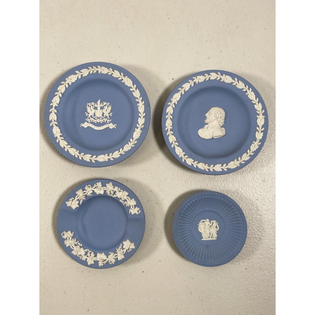 Lot of 4 Wedgwood Blue Jasperware Trinket Dish Small Plate England