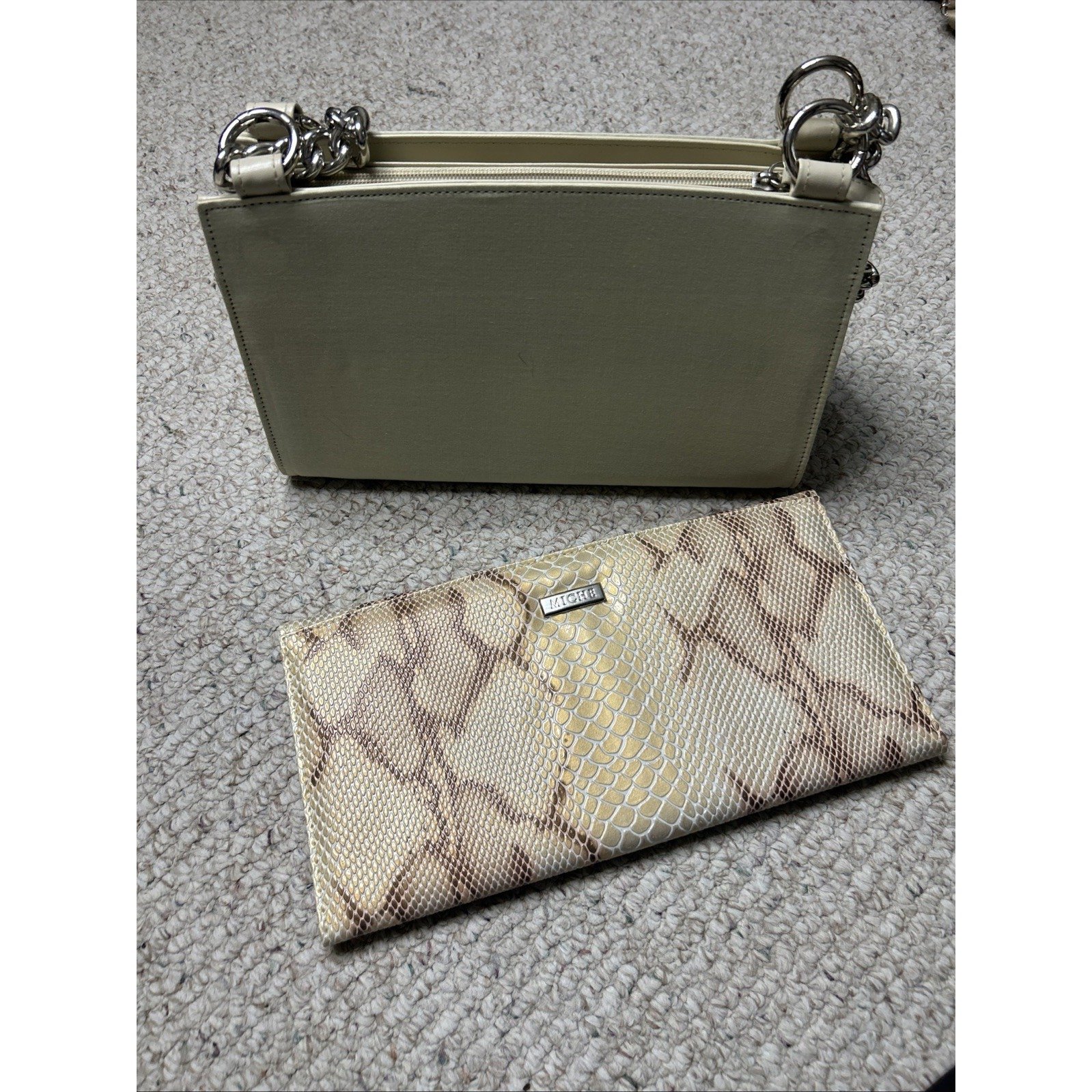 MICHE Classic Shell Light Beige Handbag with 1 Shell Cover (snakeskin print)
