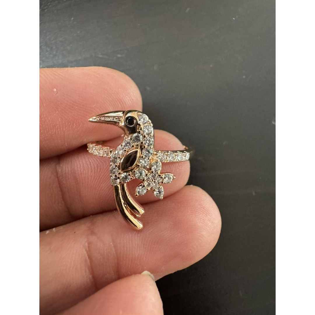 585 14K RG Rose Gold Stamped Sparkle Crystal Bird Flower Size 7 Ring