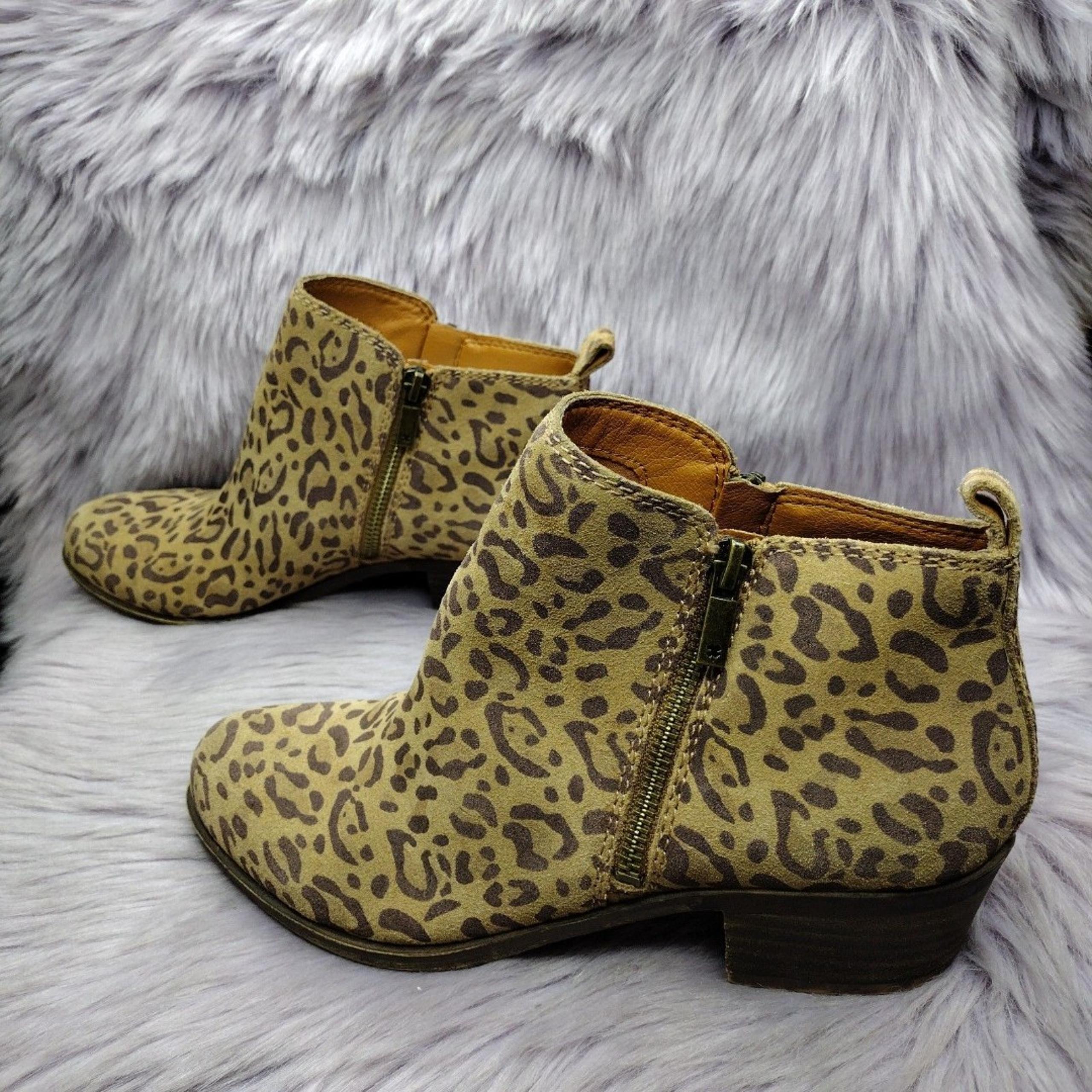 Lucky Brand Basel Double Zipper Suede Ankle Boots Cheetah Leopard Women Size 8 M