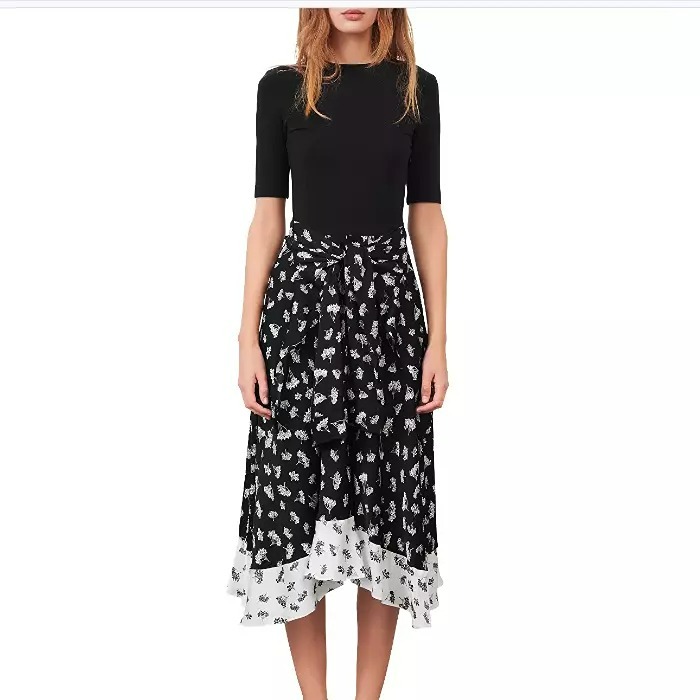 sz 40 MAJE Paris Raprina Mixed Material Midi Dress MSRP455 Summer Breeze