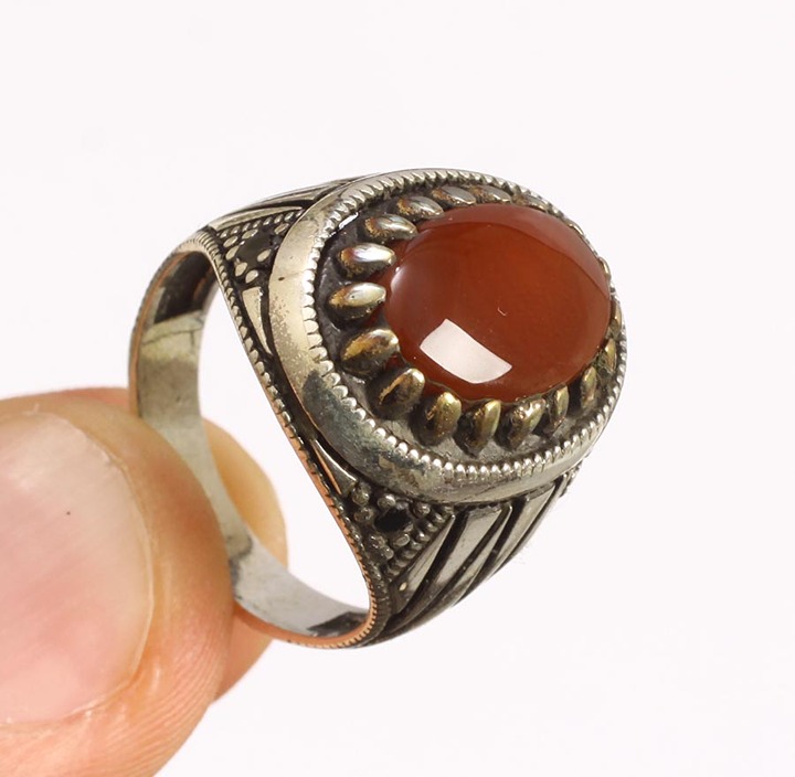 Men's Sterling Silver and Agate Ring