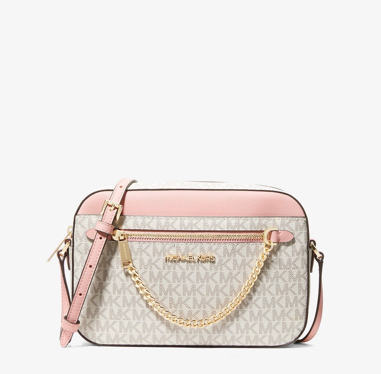 New Micheal Kors Jet Set Large Logo Crossbody Powder Blush