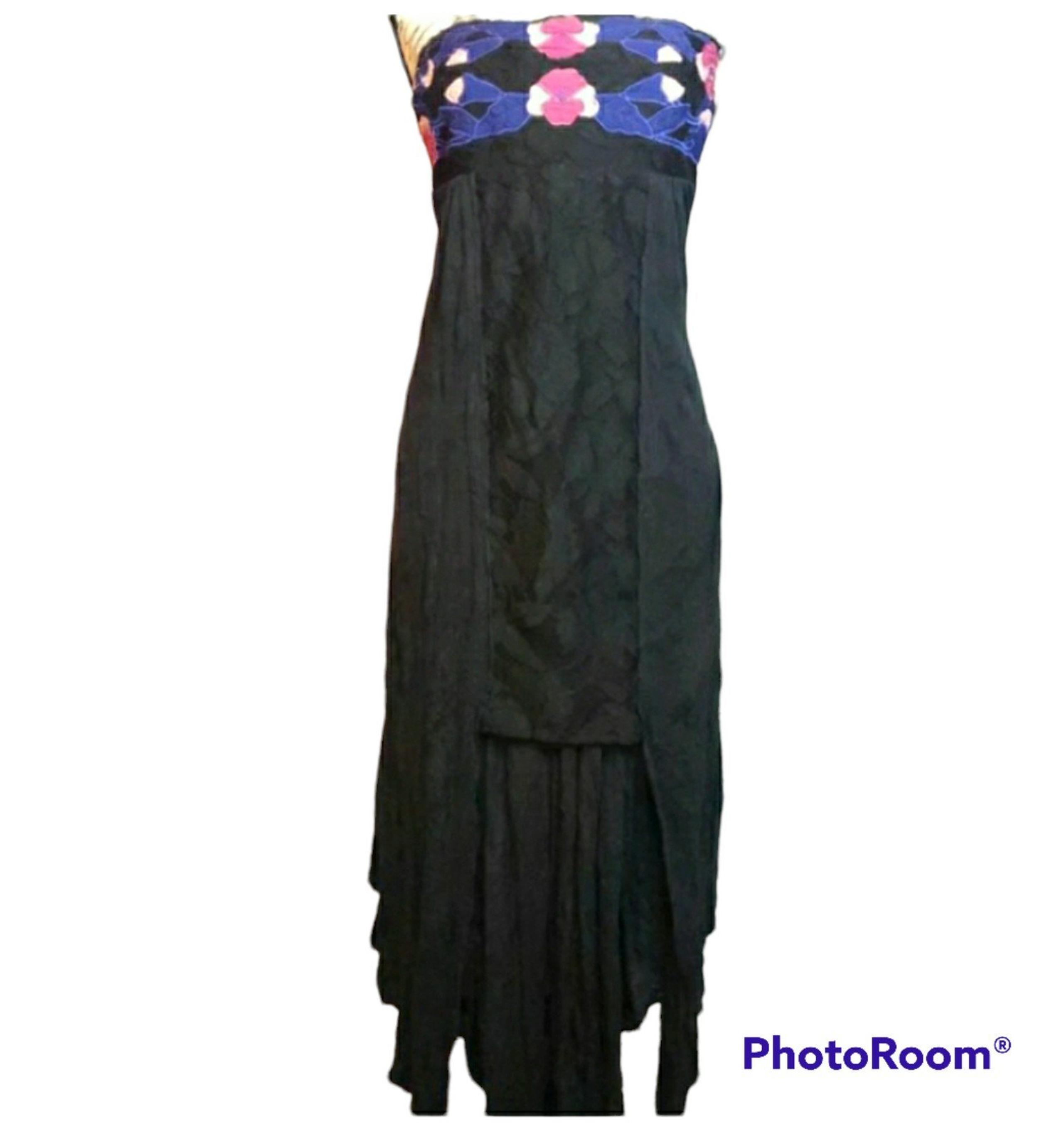 Free People Strapless Black Lace High-Low Handkerchief Midi | XS