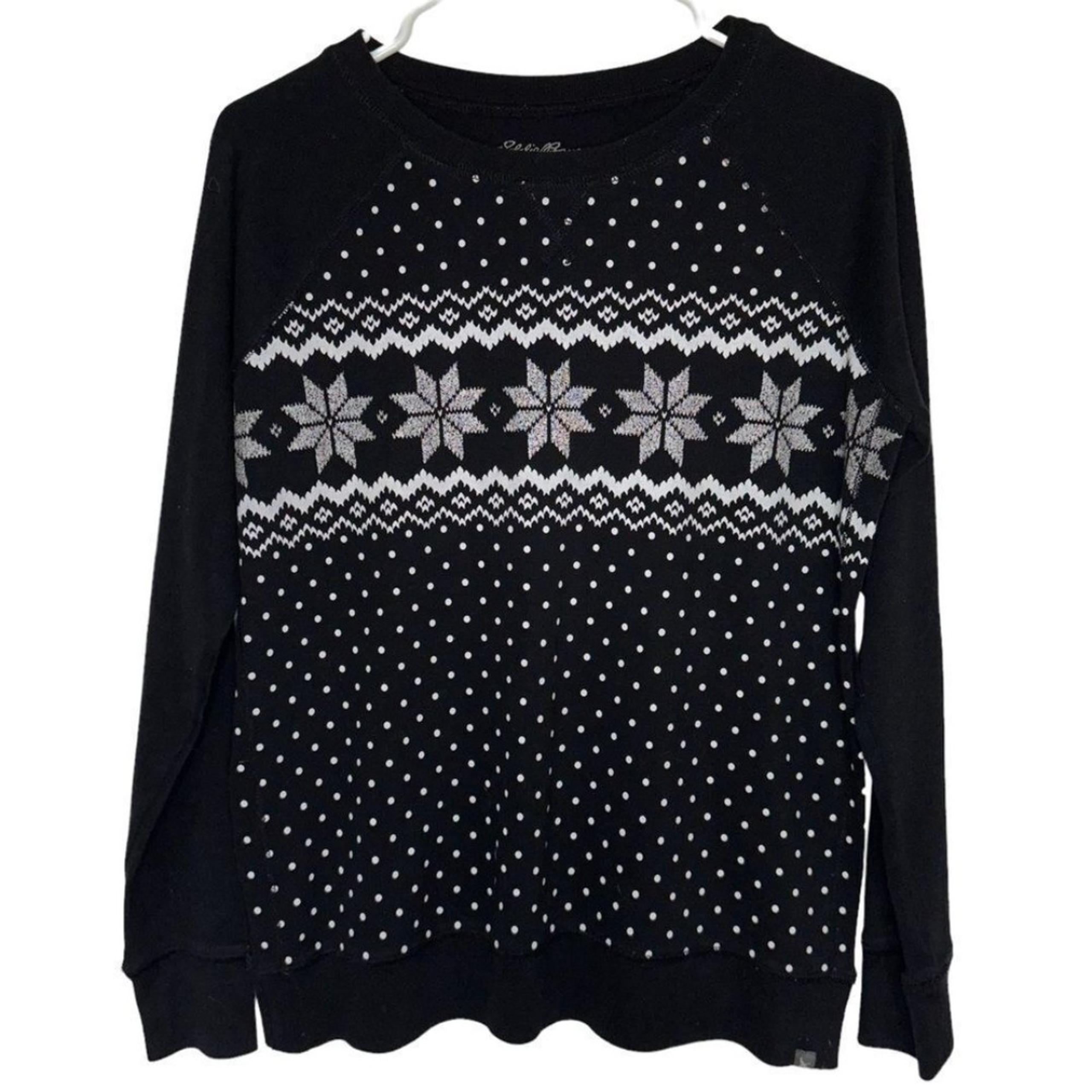 eddie bauer black and white holiday print Crewneck