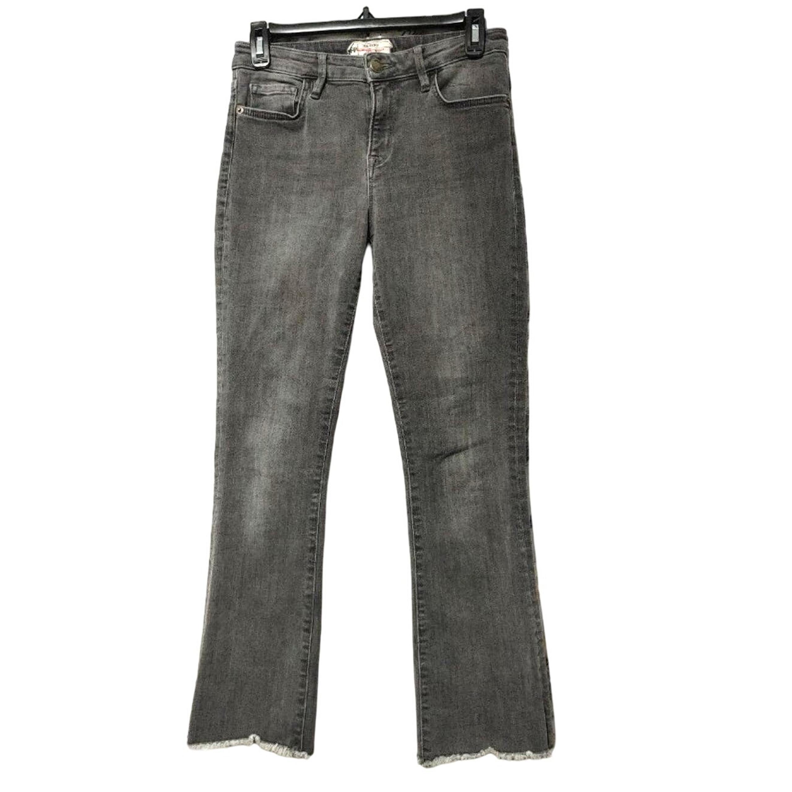 Free People Boot Cut Jeans Raw Frayed Hem Charcoal Black Denim Womens Size 27