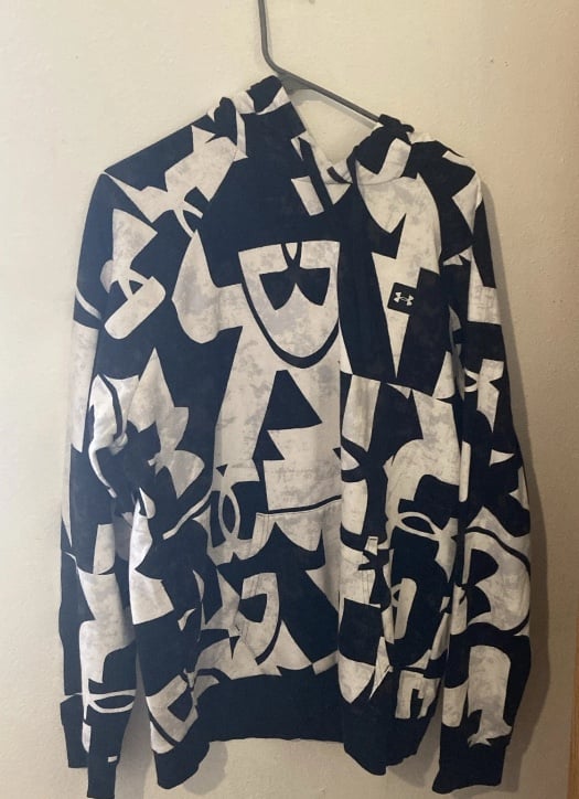 Under Armour Mens Size XL Rival Fleece Hoodie Pullover Black and White Style